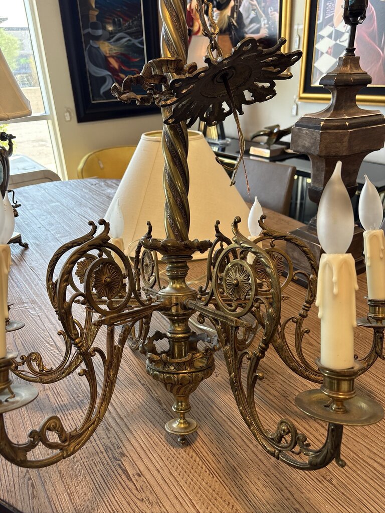 Vintage Brass Chandelier W/ Brass Canopy- 26X26X30