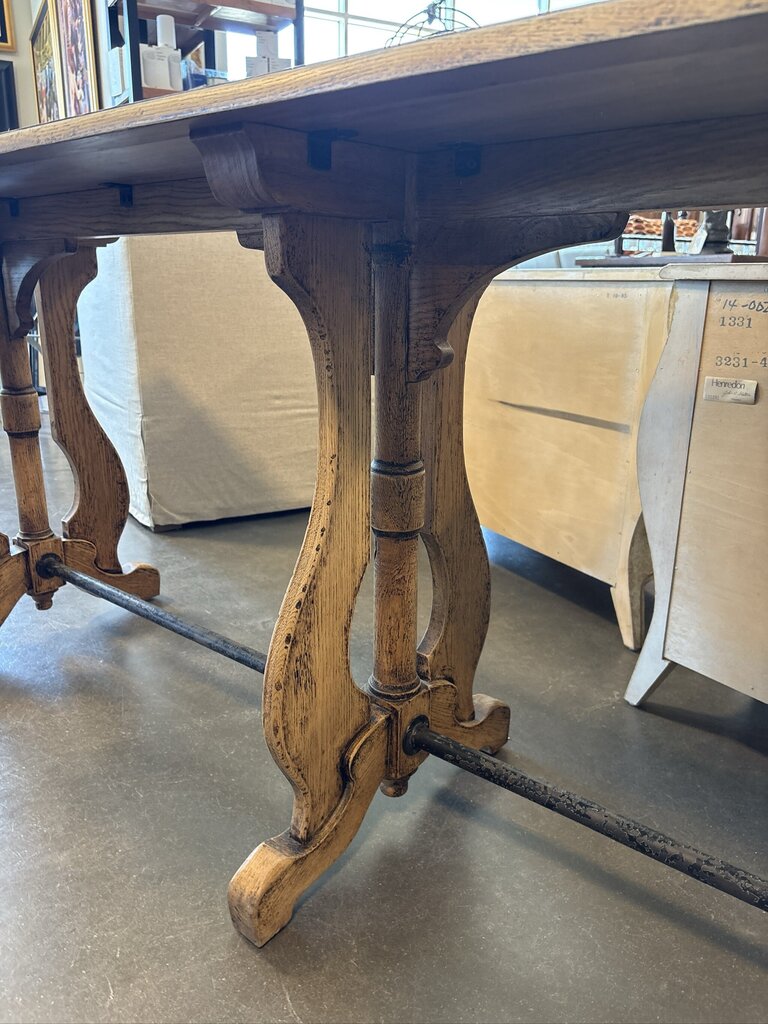 Distressed Wood & Zink Console W/ Curved Legs-74.5X21.5X32