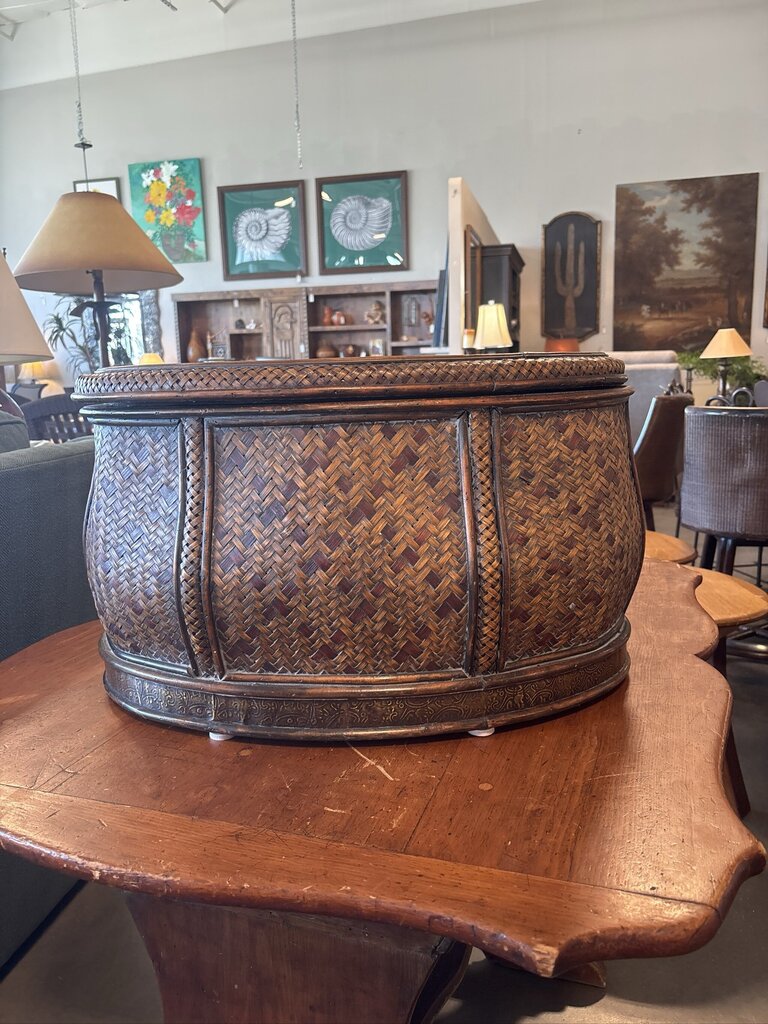 Woven Rattan Oval Basket W/ Lid- 12X23X13