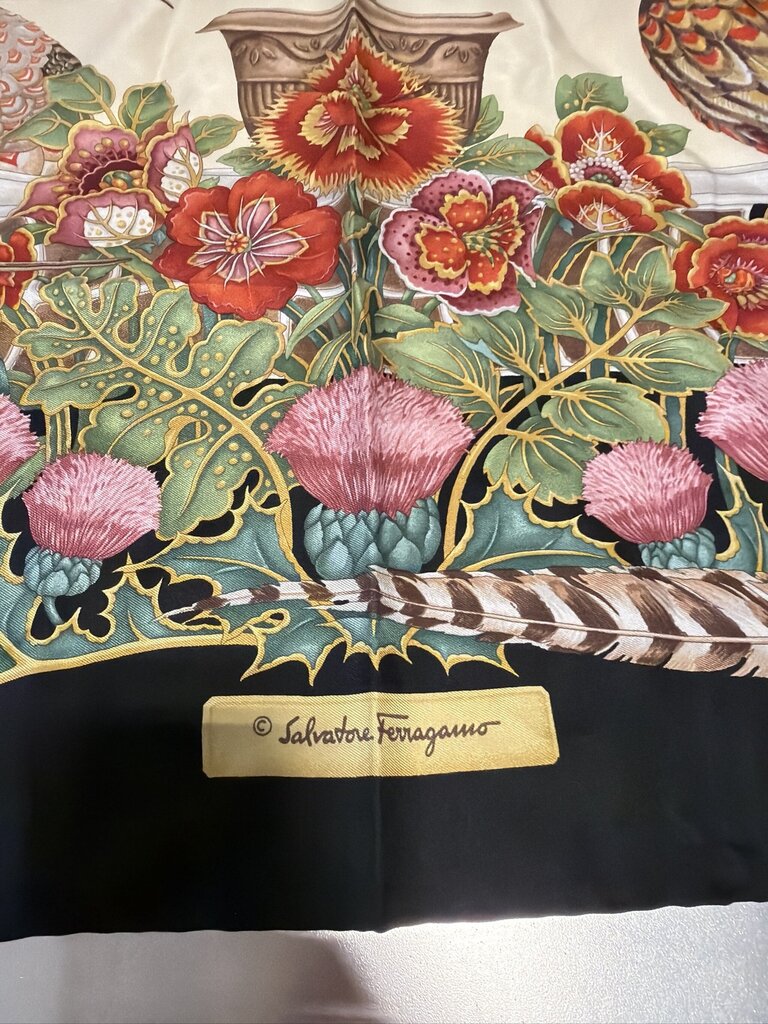 Salvatore Ferragamo Vintage Pheasant and Duck Silk Scarf - 88CM
