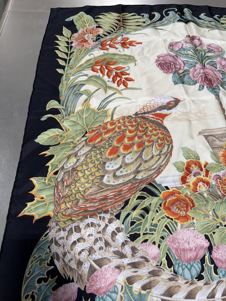 Salvatore Ferragamo Vintage Pheasant and Duck Silk Scarf - 88CM