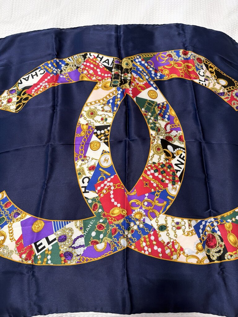 1990s Chanel Interlocking CC Jewelry Print Scarf - 86CM