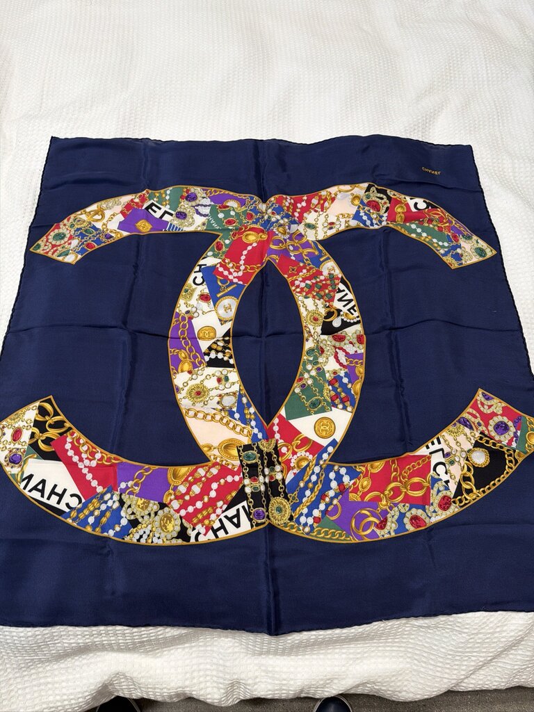 1990s Chanel Interlocking CC Jewelry Print Scarf - 86CM