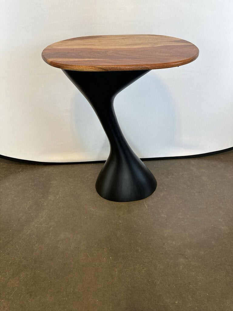 Black & Natural Wood Angled Side Table- 14X20X27