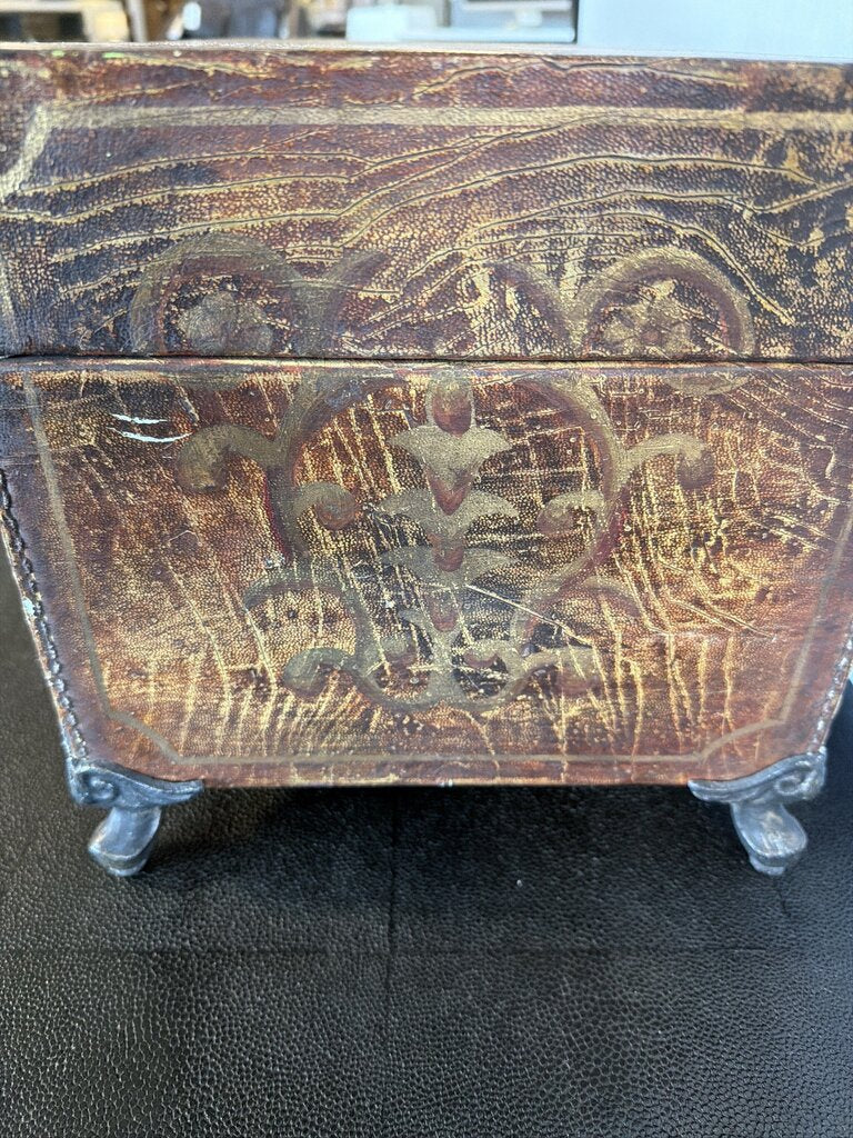 Leather Wrapped Distressed Box W/ LId- 18X10X11