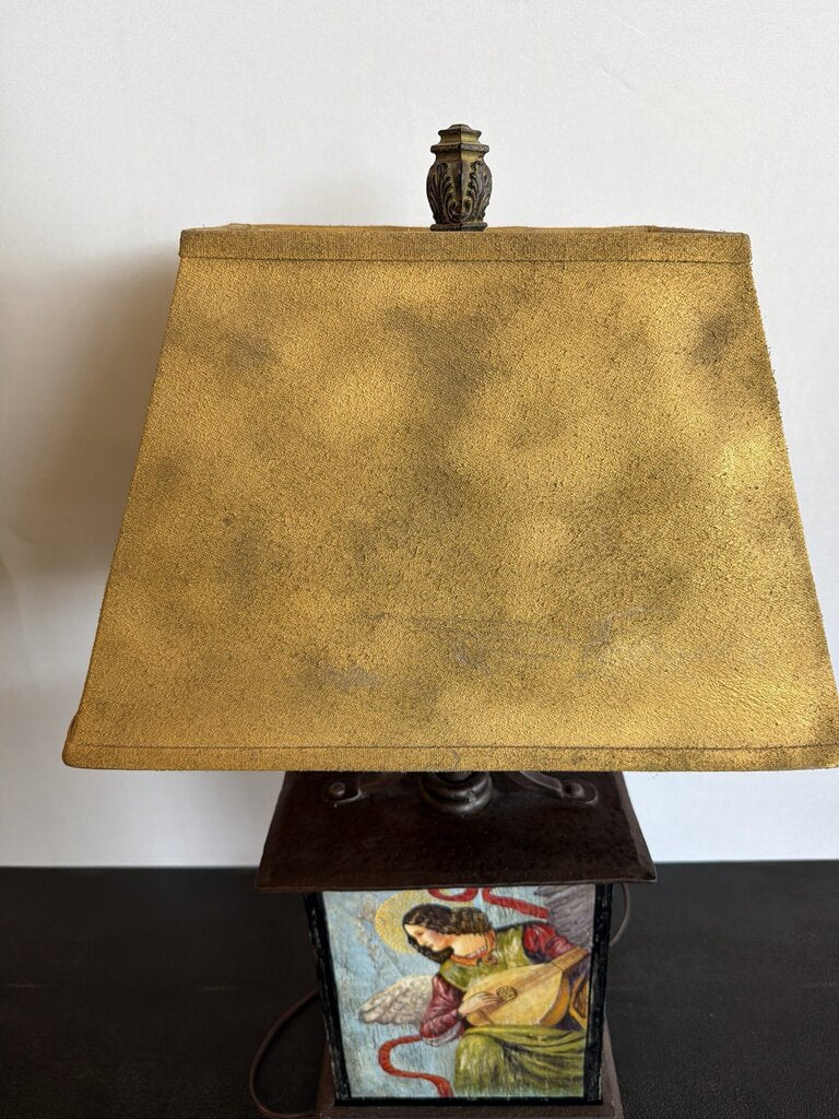 Hand Painted Iron Lamp W/ Angel & Flower- 17X11X28