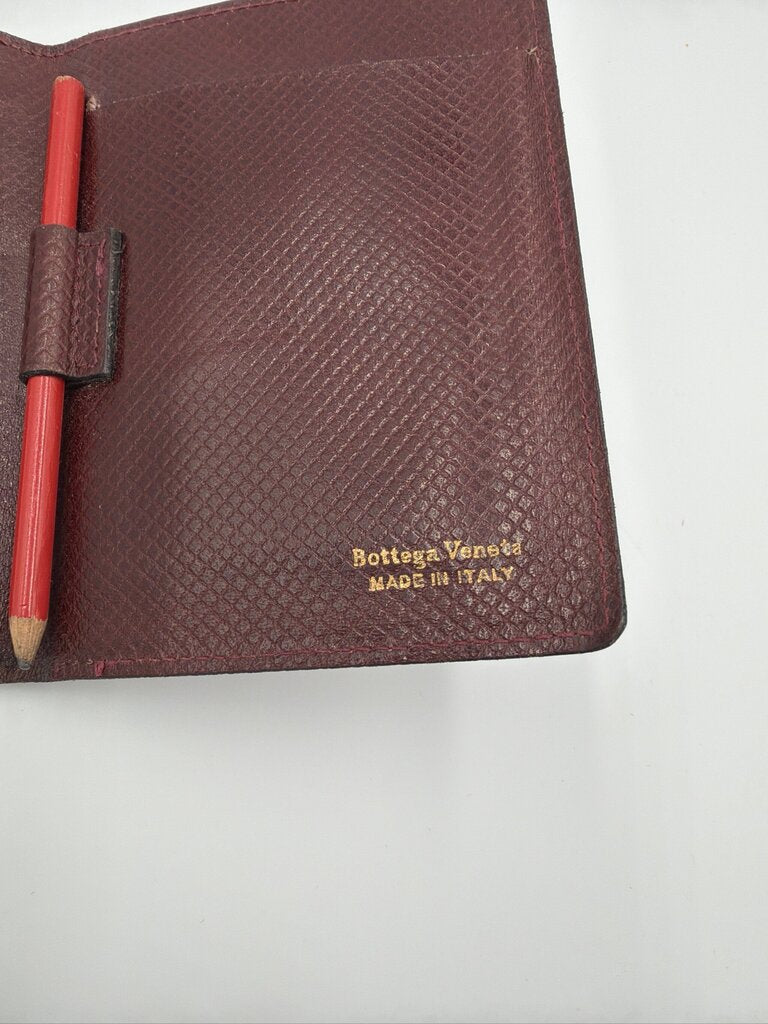 Vintage Bottega Veneta Burgundy Textured Leather Pocket Notebook Cover with Mini Pencil