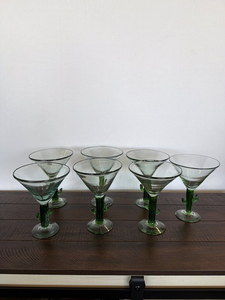 Blown Glass Margarita Glasses W/ Saguaros- Set of 7
