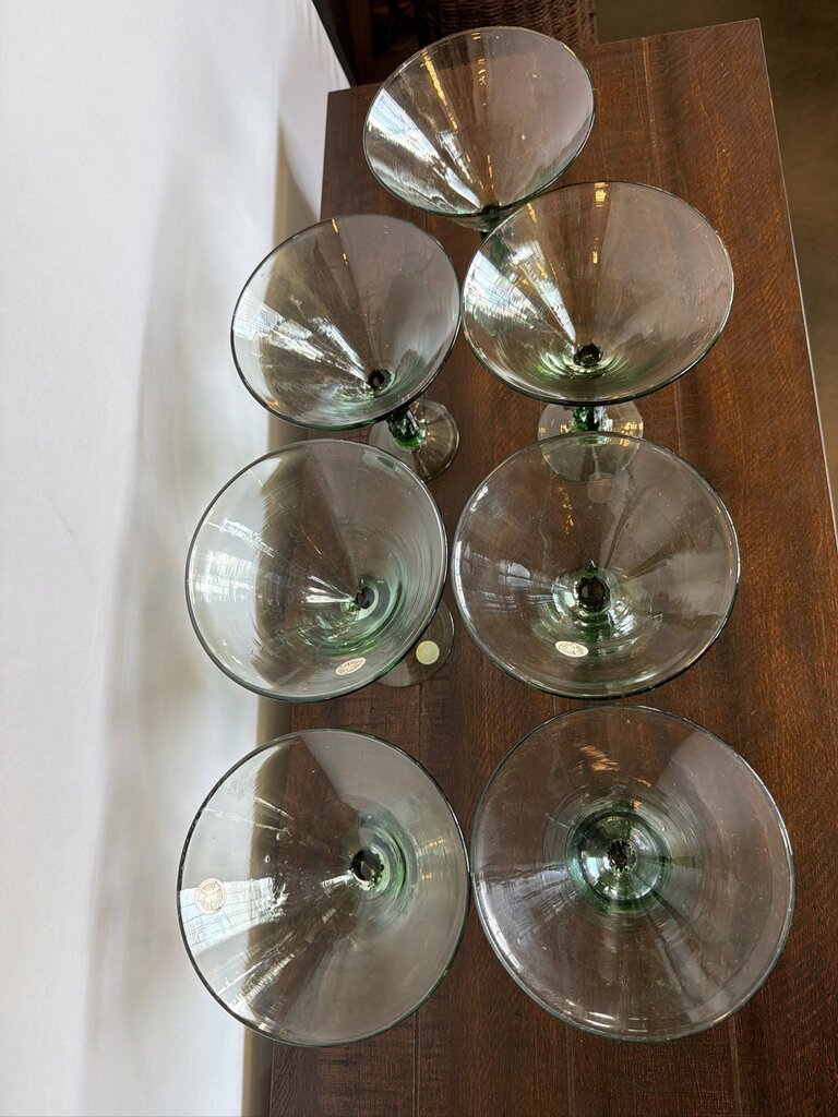 Blown Glass Margarita Glasses W/ Saguaros- Set of 7