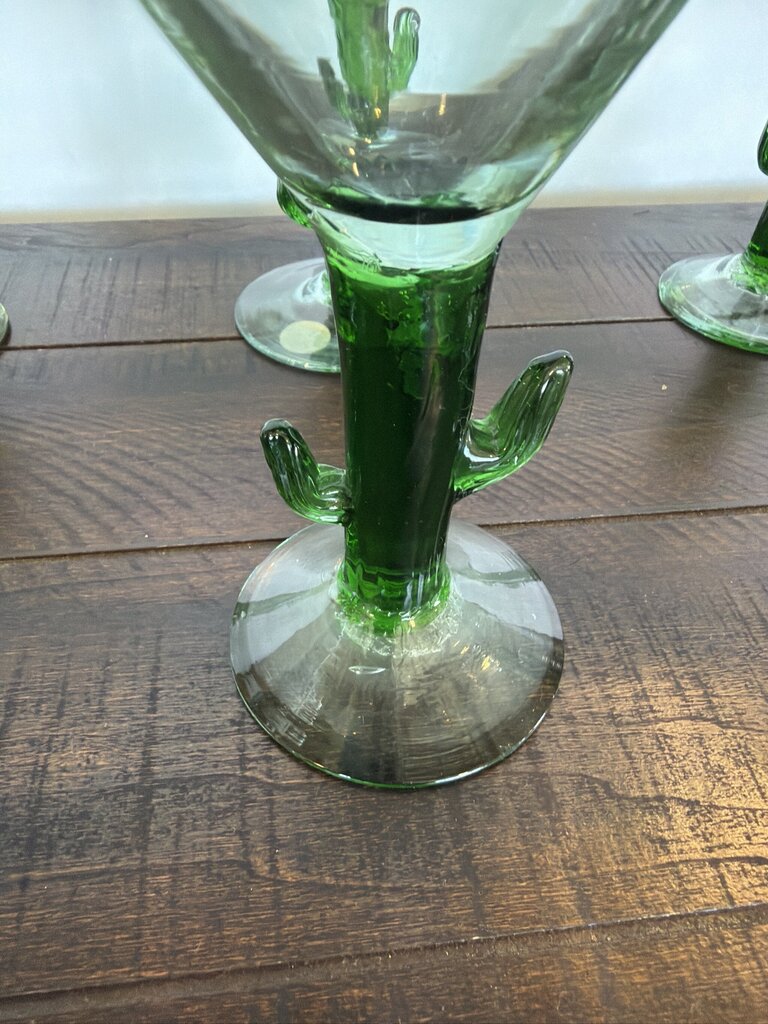 Blown Glass Margarita Glasses W/ Saguaros- Set of 7