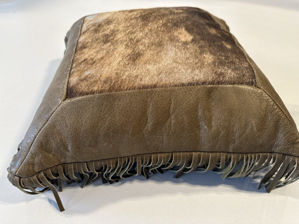 Leather & Cowhide Pillow W/ Fringe ||| - 15X15