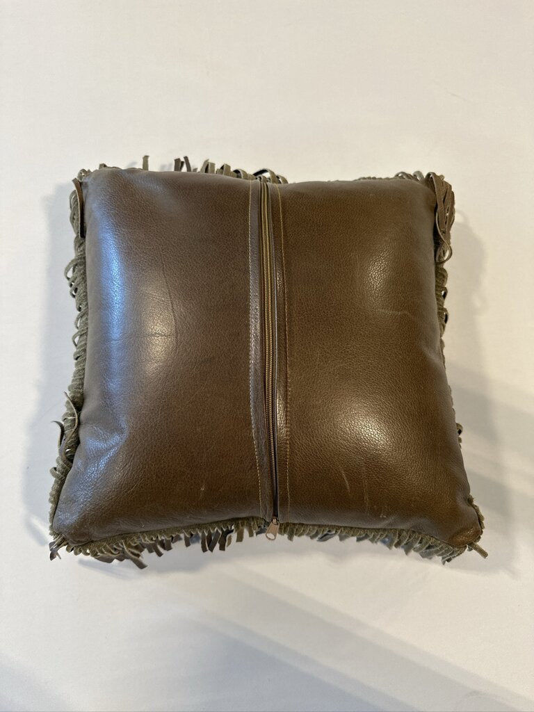 Leather & Cowhide Pillow W/ Fringe ||| - 15X15