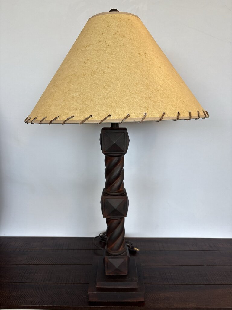 Rustic Twisted Iron Table Lamp W/ Paper Shade- 21X21X35