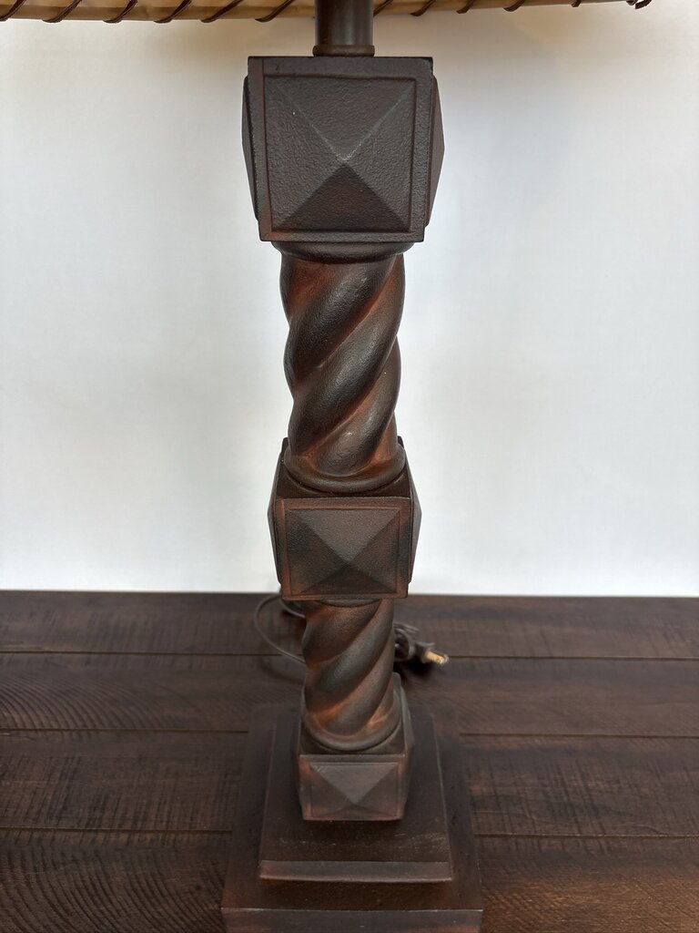Rustic Twisted Iron Table Lamp W/ Paper Shade- 21X21X35