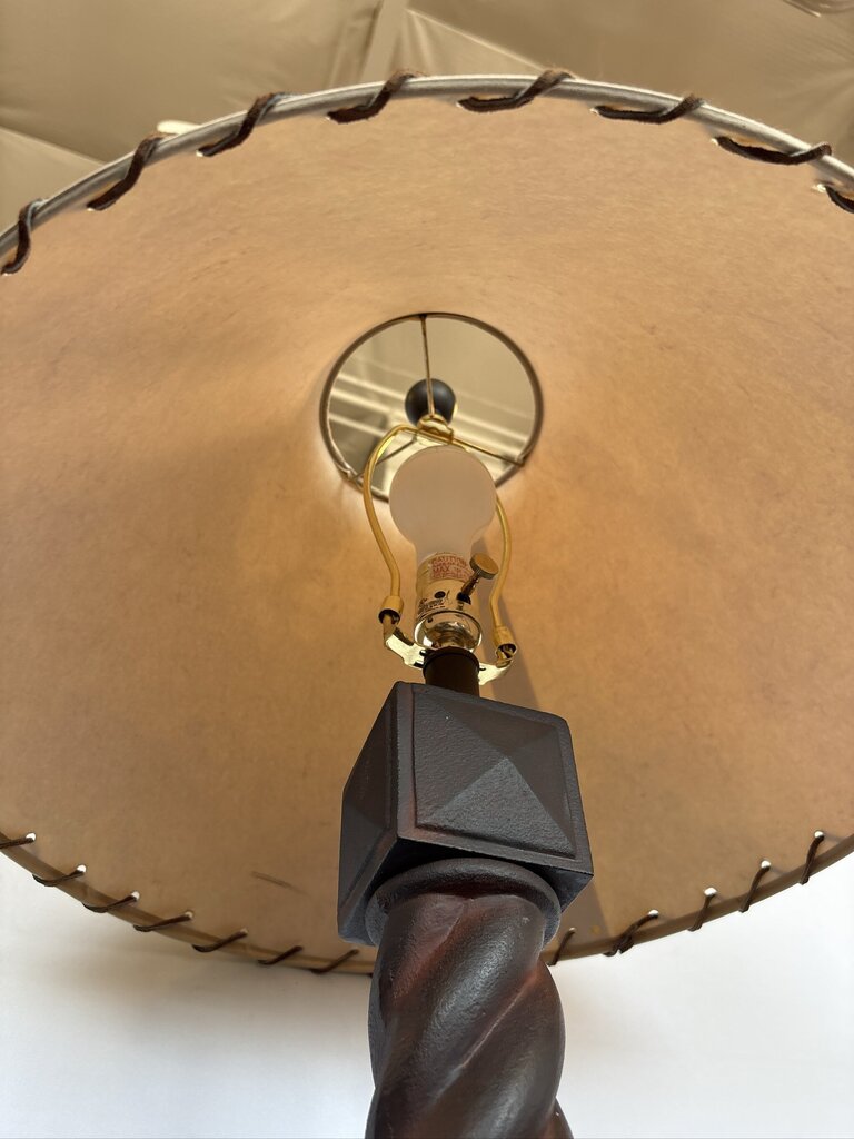 Rustic Twisted Iron Table Lamp W/ Paper Shade- 21X21X35