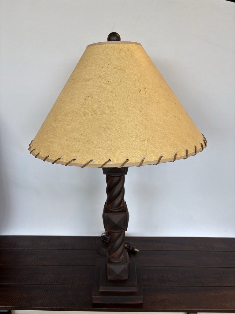 Rustic Twisted Iron Table Lamp W/ Paper Shade- 21X21X35