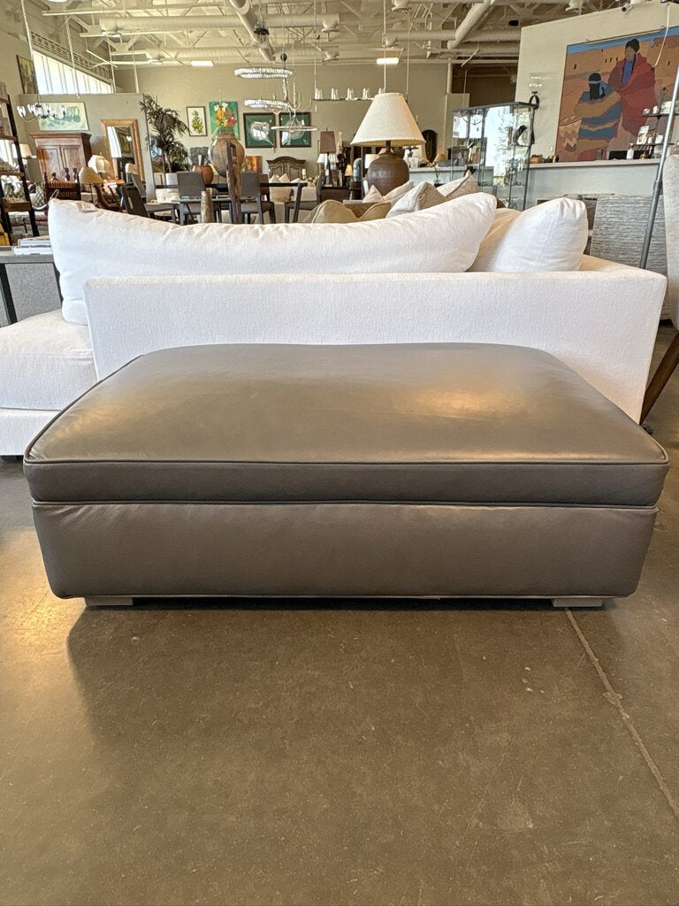 CB Grey Leather Ottoman- 47X30X17H