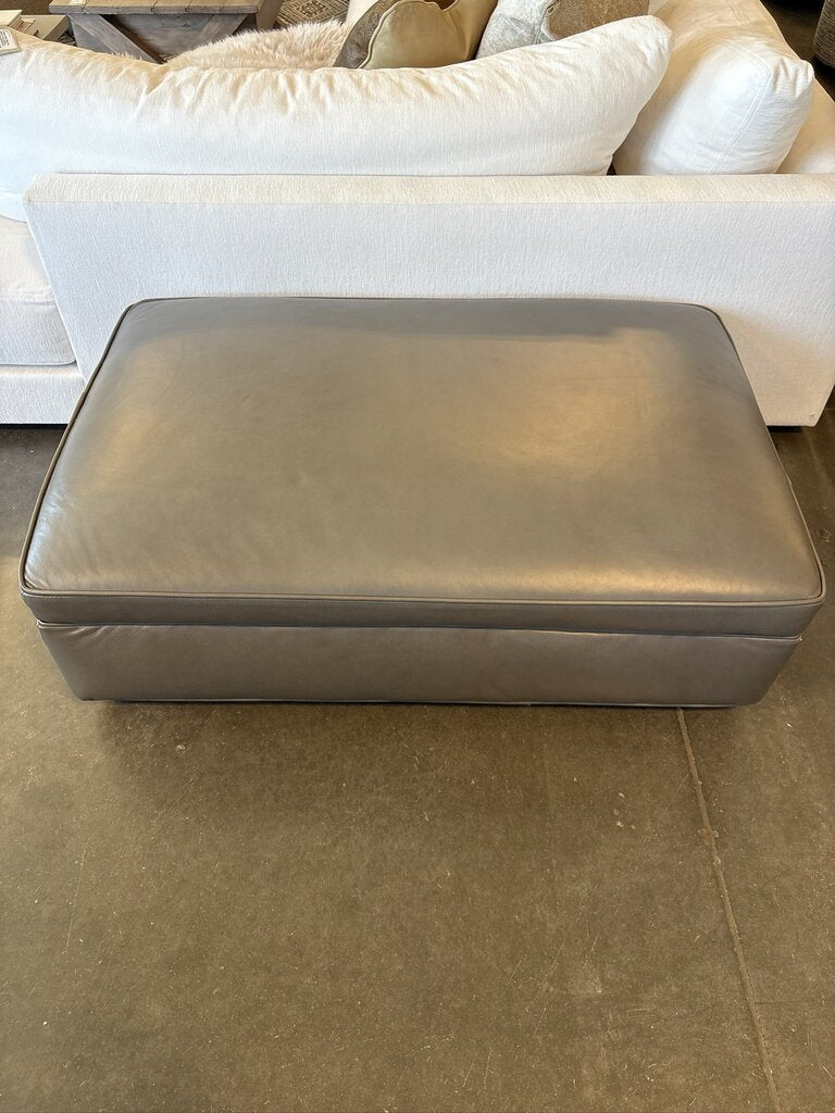 CB Grey Leather Ottoman- 47X30X17H