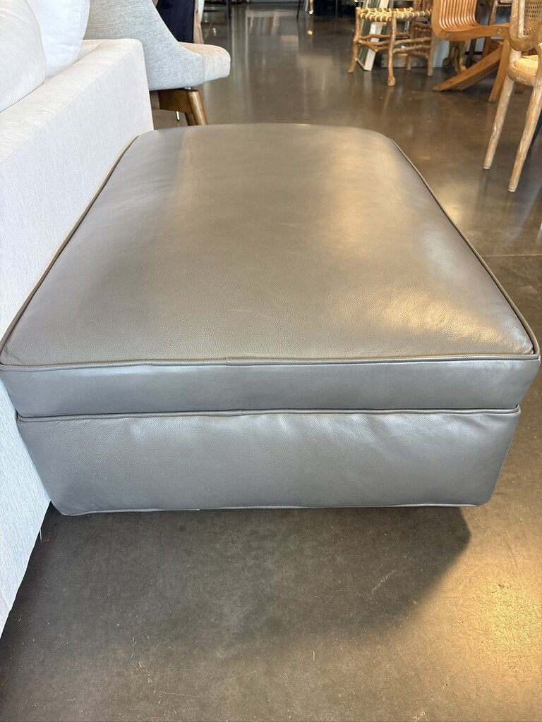 CB Grey Leather Ottoman- 47X30X17H