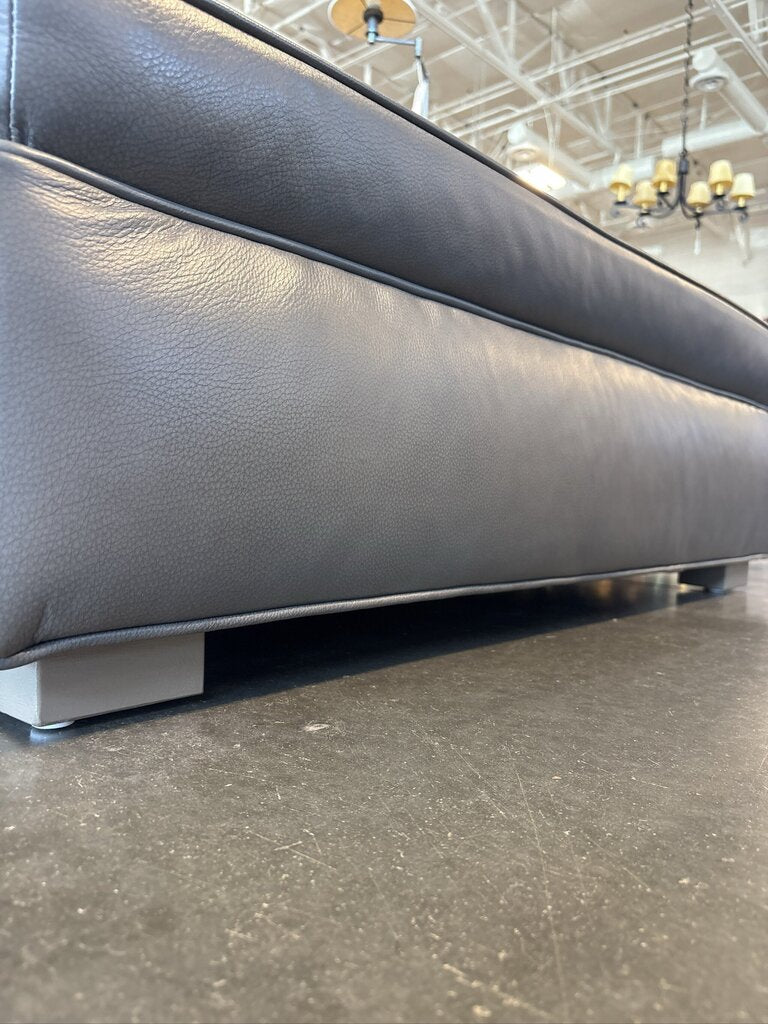CB Grey Leather Ottoman- 47X30X17H