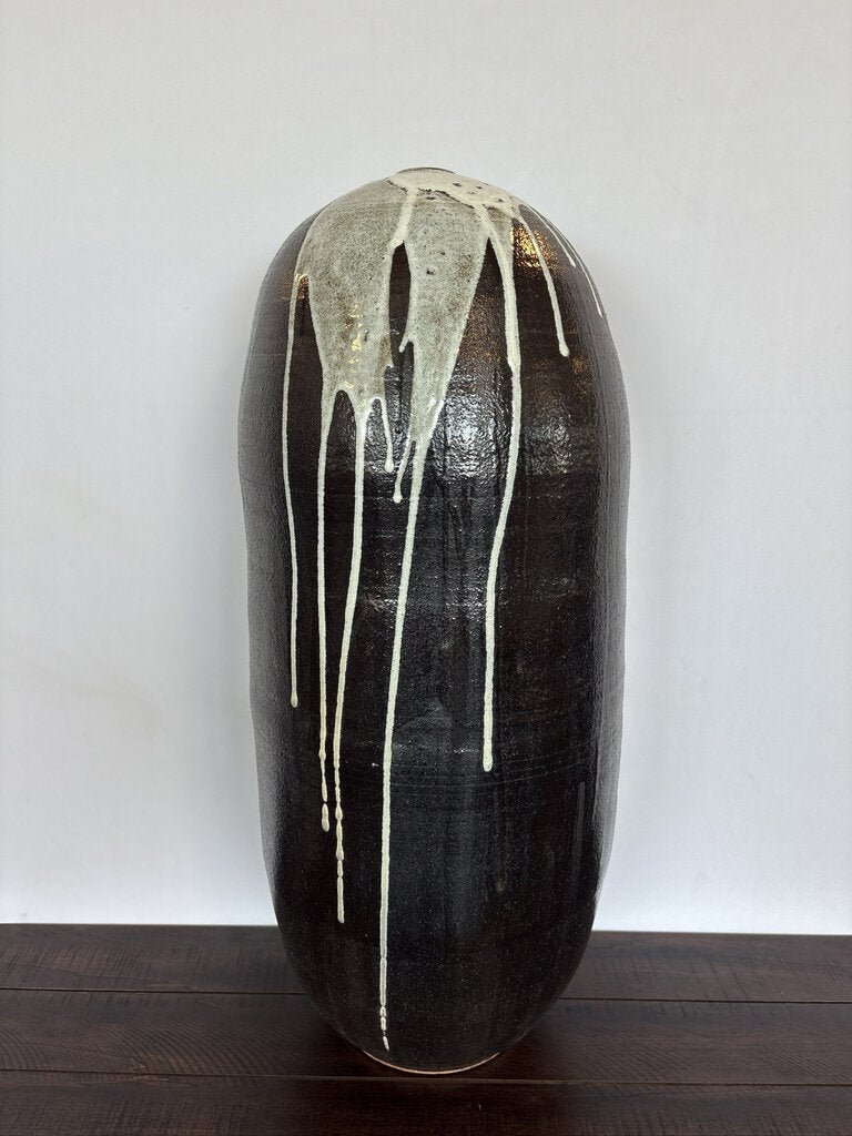 Black Glazed Vase W/ White Drips- 13X13X29H