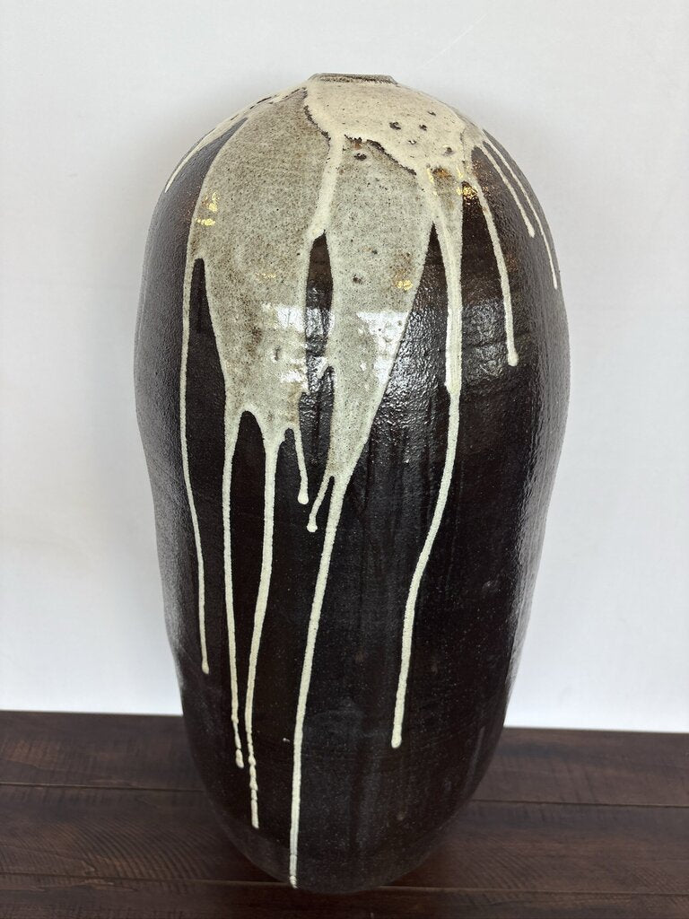 Black Glazed Vase W/ White Drips- 13X13X29H