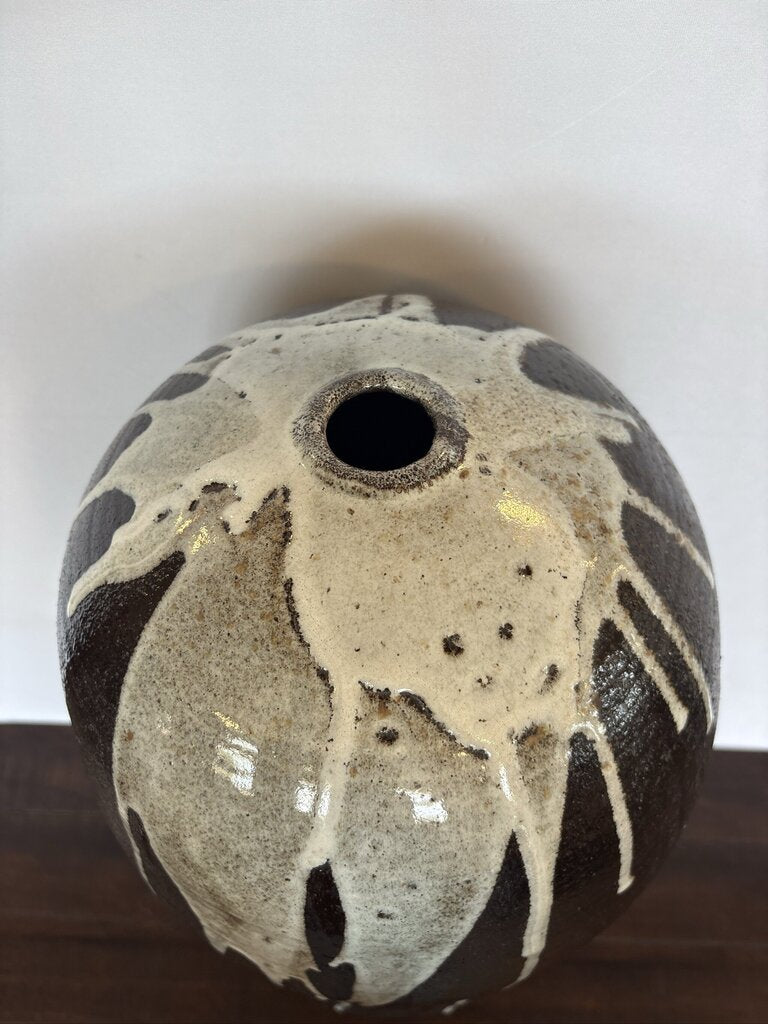 Black Glazed Vase W/ White Drips- 13X13X29H