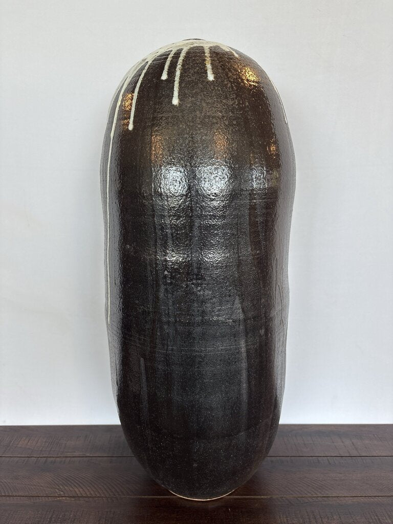 Black Glazed Vase W/ White Drips- 13X13X29H