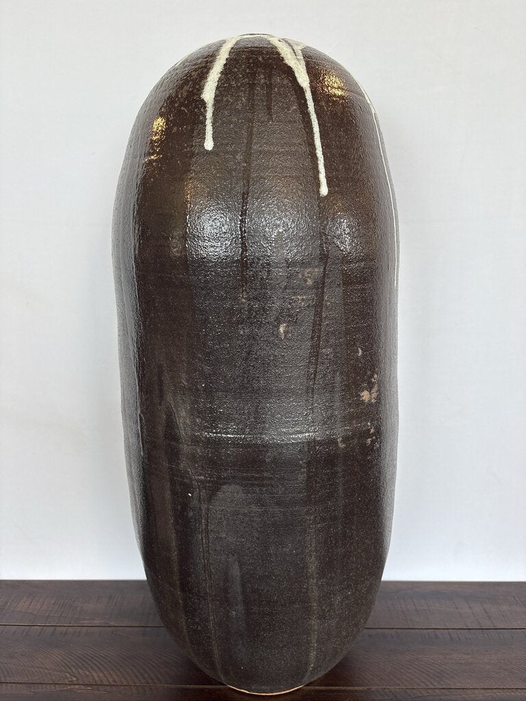 Black Glazed Vase W/ White Drips- 13X13X29H