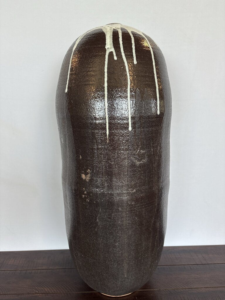 Black Glazed Vase W/ White Drips- 13X13X29H