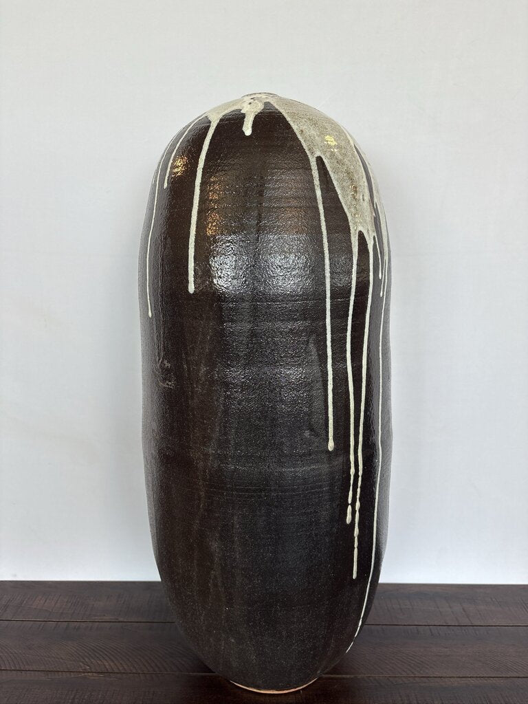 Black Glazed Vase W/ White Drips- 13X13X29H
