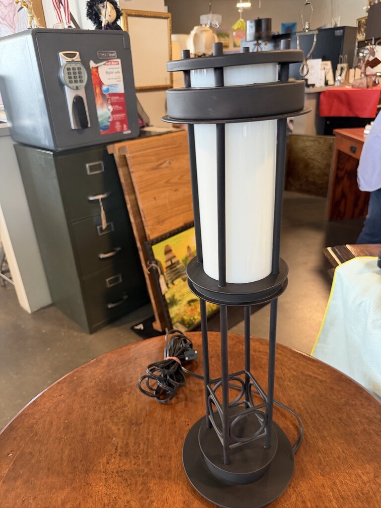 Bronze Tubular Lamp W/ White Glass- 7X7X23H