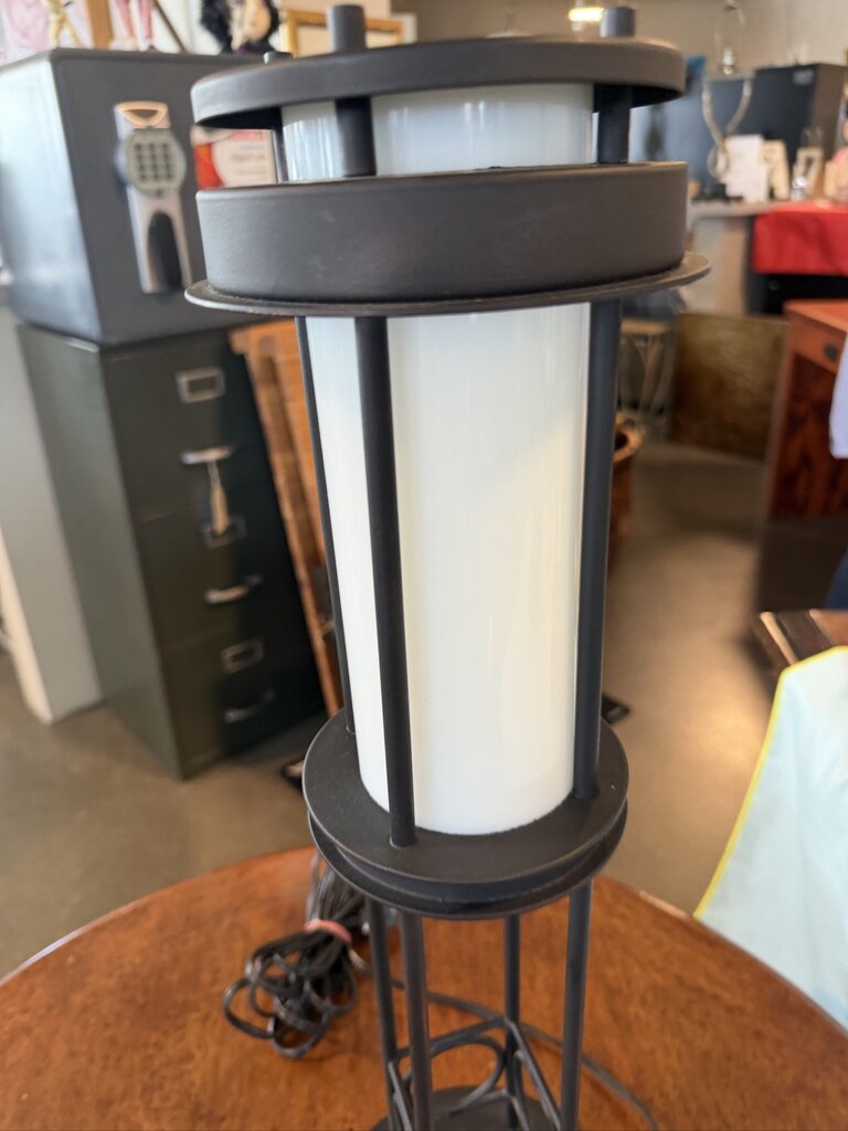 Bronze Tubular Lamp W/ White Glass- 7X7X23H