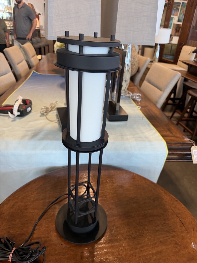 Bronze Tubular Lamp W/ White Glass- 7X7X23H