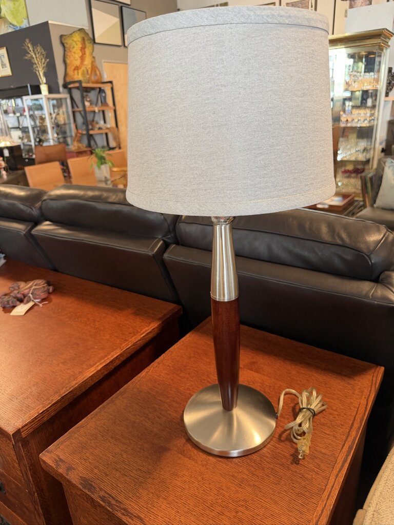 Rosewood & Chrome Table Lamp- 13X13X22