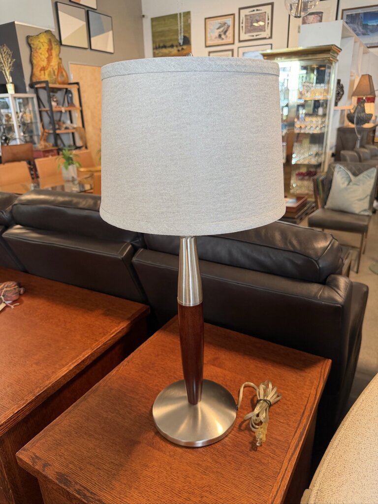 Rosewood & Chrome Table Lamp- 13X13X22