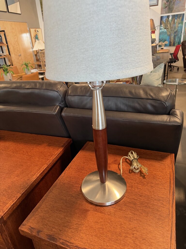 Rosewood & Chrome Table Lamp- 13X13X22