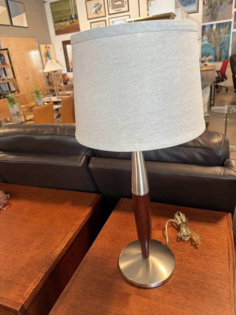 Rosewood & Chrome Table Lamp- 13X13X22