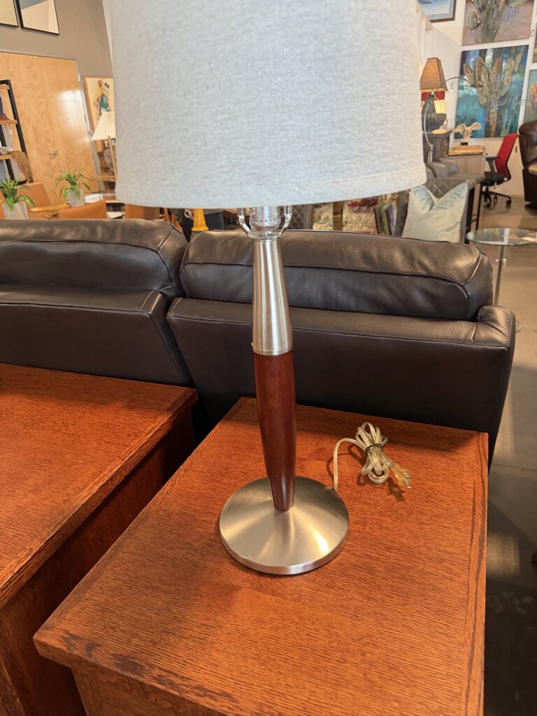 Rosewood & Chrome Table Lamp- 13X13X22