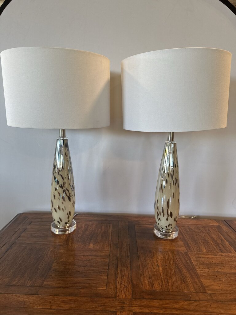 Pottery Barn Cream Dotted Lamps- Pair- 16X16X31H