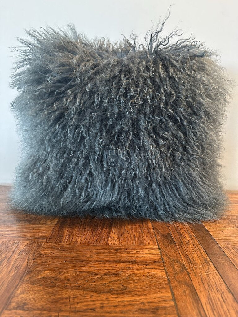 West Elm Blue Mongolian Sheepskin Pillow- 14X14