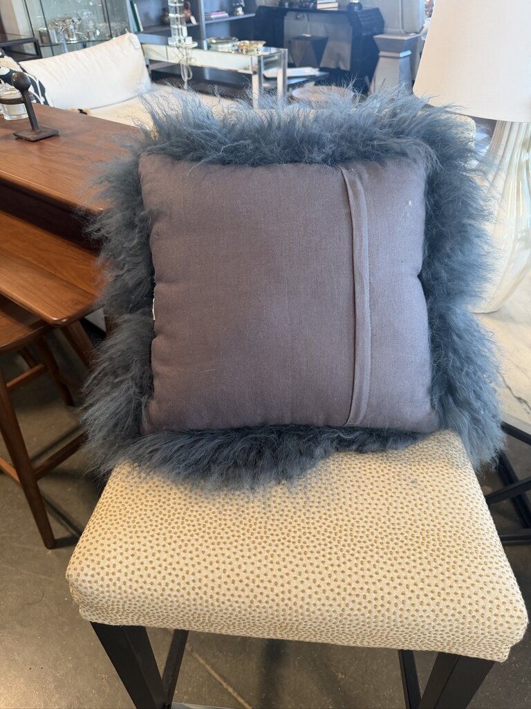 West Elm Blue Mongolian Sheepskin Pillow- 14X14