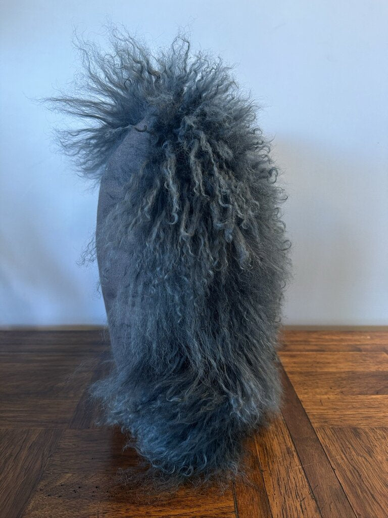 West Elm Blue Mongolian Sheepskin Pillow- 14X14