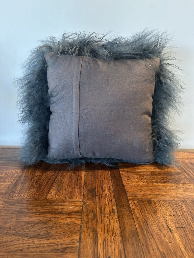West Elm Blue Mongolian Sheepskin Pillow- 14X14