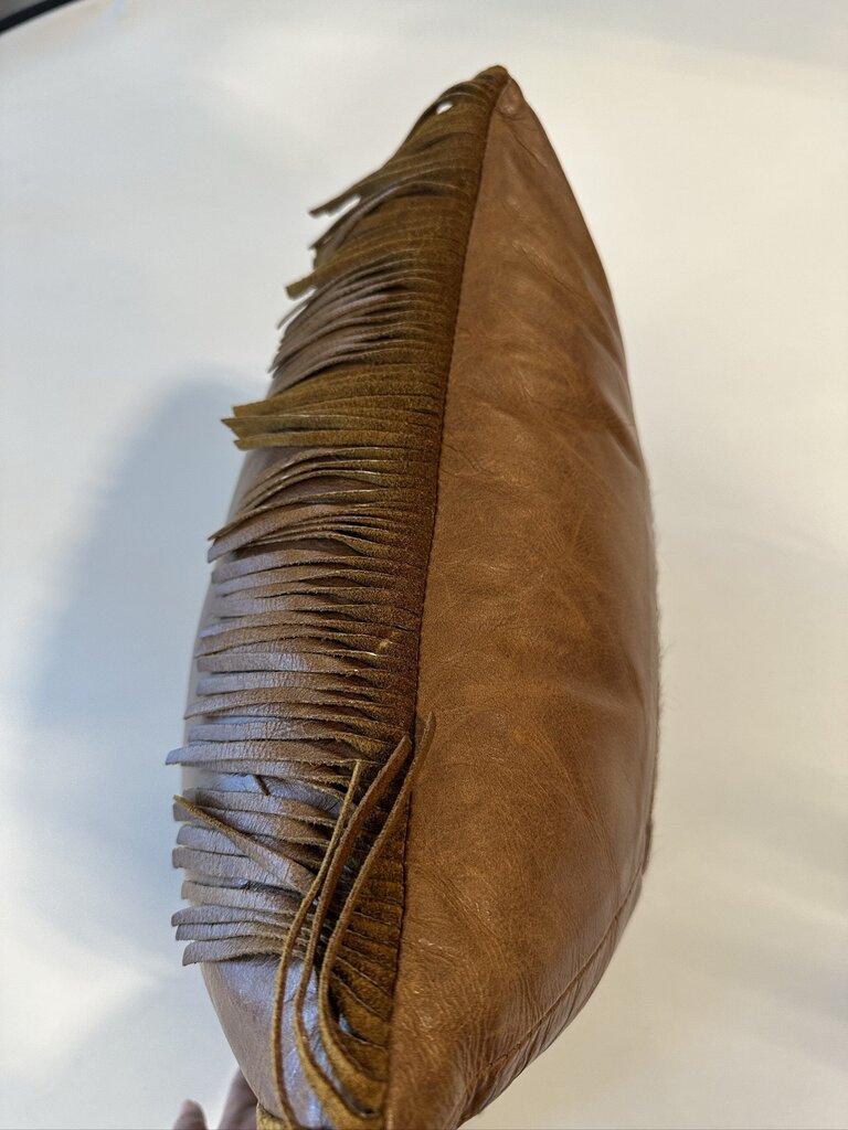 Leather & Cowhide Pillow W/ Fringe- 15X15