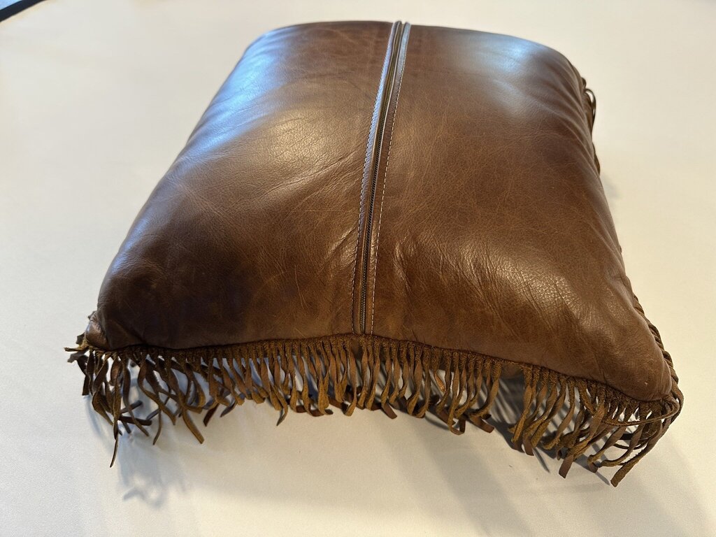 Leather & Cowhide Pillow W/ Fringe- 15X15