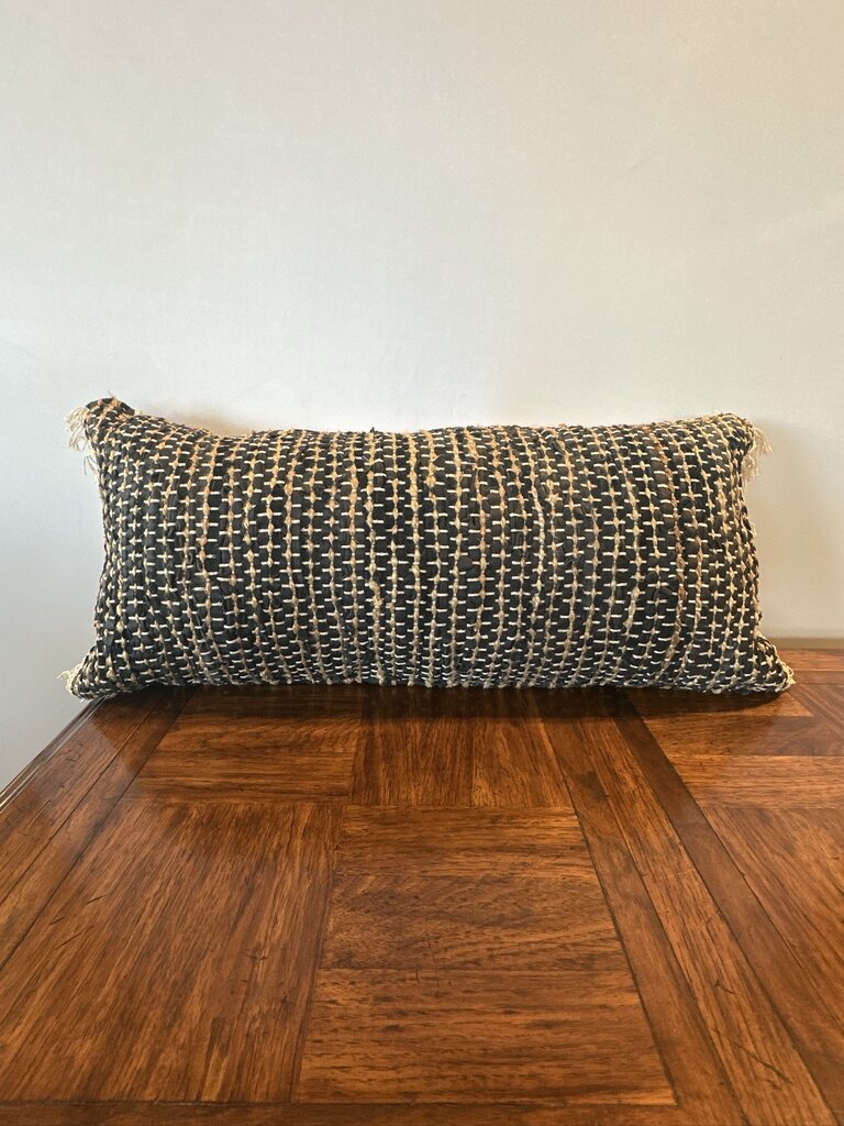 Devi Designs Leather Woven Lunbar Pillow- 35X14