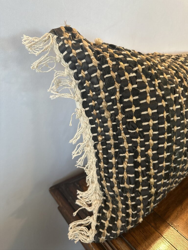 Devi Designs Leather Woven Lunbar Pillow- 35X14