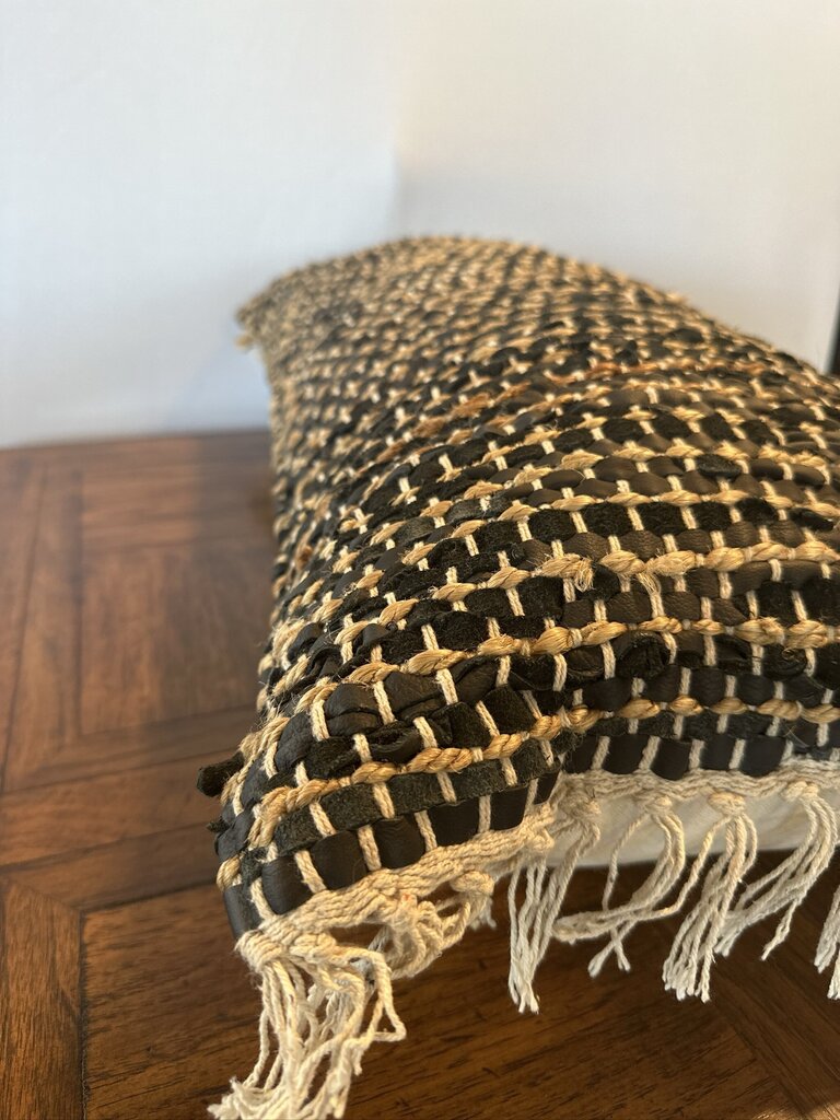 Devi Designs Leather Woven Lunbar Pillow- 35X14
