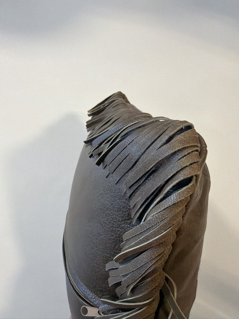 Leather & Cowhide Pillow W/ Fringe- 15X15